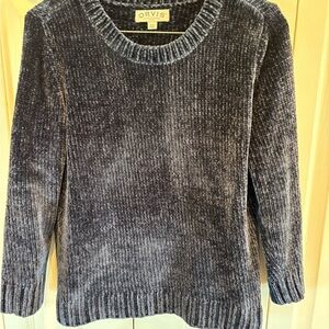 Orvis Womens Chenille Chenille Pullover Sweater Size M Navy Blue Long Sleeve